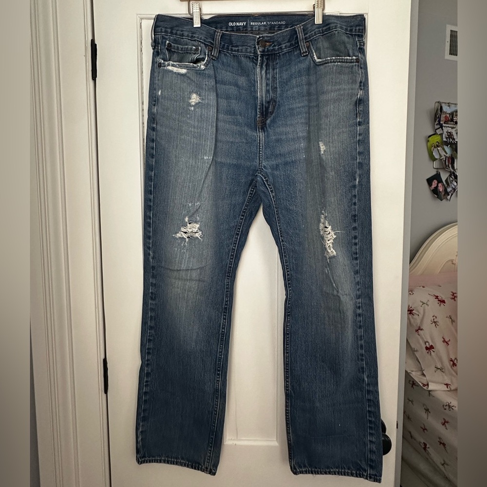 Old Navy Men's Relaxed Blue Jeans with Distressed Details